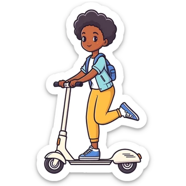 Black girl riding a scooter  sticker