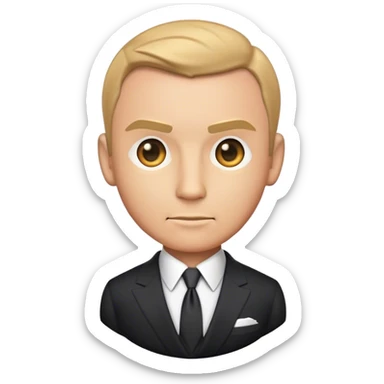 Cinematic Realistic James Bond Portrait Emoji, depicted as a suave, sophisticated secret agent in a tailored suit with a cool, composed gaze and an air of stealth and charm, rendered with crisp textures and dynamic cinematic lighting that captures his timeless espionage allure. sticker