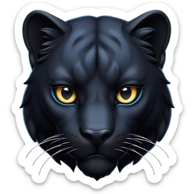 Cinematic Noble Panther Portrait Emoji, Poised and regal, with a sleek, muscular build draped in glossy, midnight-black fur and piercing, luminescent eyes, Simplified yet sharp and sophisticated features, highly detailed, glowing with a soft, mysterious glow, high shine, intelligent and enigmatic, stylized with an air of stealthy authority, focused and commanding, soft glowing outline, capturing the essence of a watchful and confident jungle guardian that appears ready to prowl out of the screen with effortless authority! sticker