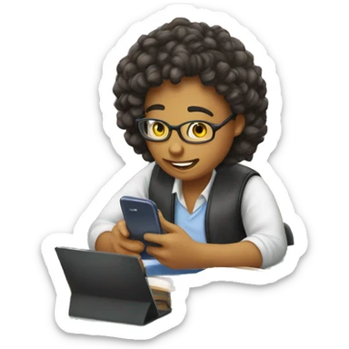 estudiante usando celular en clases sticker