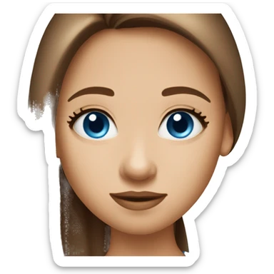 Create an emoji of a girl with brown straight long hair, blue eyes, long lashes , oval face  sticker