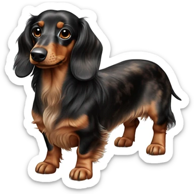 Black & brown Merle long haired Dachshund full body sticker