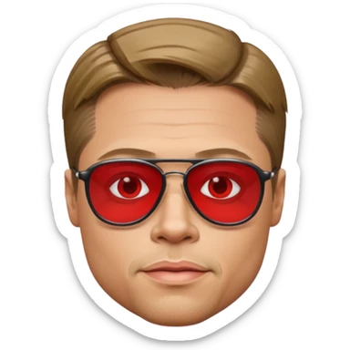 Brad Pitt, wearing dark glasses with red lenses sticker