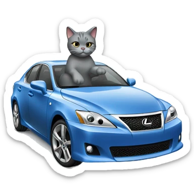 Grey cat driving a blue Lexus is 250 sticker