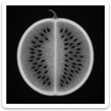 x-ray image of a watermelon, showing the inside structure, in a clear and detailed style sticker