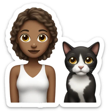 brown hair girl with 2 cats, one completely black and the other one fully white  sticker