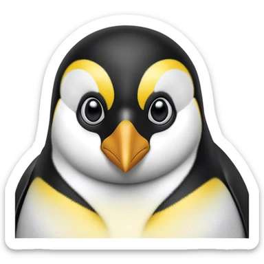 Cinematic Noble Emperor Penguin Portrait Emoji, Poised and regal, standing proudly on icy terrain with crisp black and white plumage and determined, deep-set eyes, Simplified yet sharp and sophisticated features, highly detailed, glowing with a soft, dignified polar glow, high shine, intelligent and stalwart, stylized with an air of imperial command, focused and resolute, soft glowing outline, capturing the essence of a watchful and confident arctic guardian that feels as though it could waddle out of the screen with effortless authority! sticker