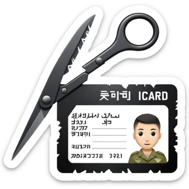 black Scissors cutting an idf soldier ID card in 2 parts .hyper realistic sticker