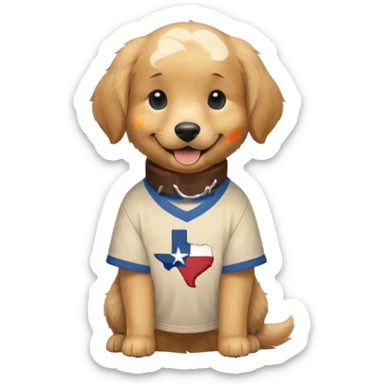 Golden retriever wearing a texas logo shirt sticker