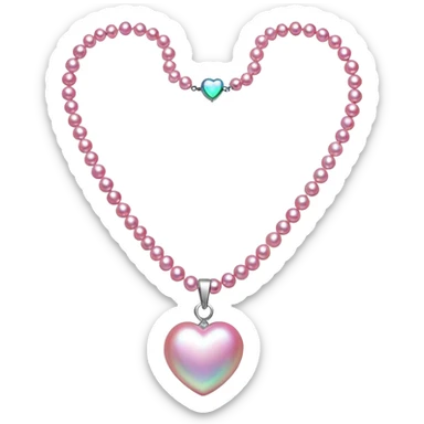 bright pink pearl necklace with small heart in middle sticker