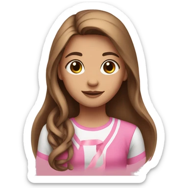A girl with ligh skin and brown long hair and a pink ribbon on her hair. sticker