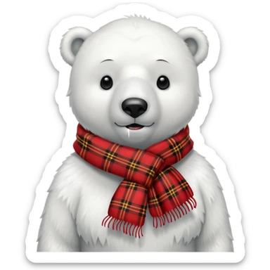 polar bear wear red tartan scarf sticker