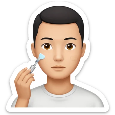 chinese man with buzz cut (black hair) doing skincare sticker