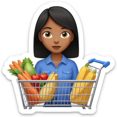 Uma menina morena cabelo liso preto olhos puxados fazendo compra sticker