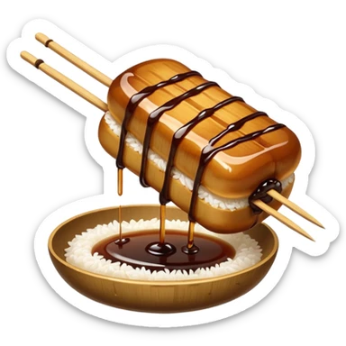 Just Mitarashi dango with shiny soy sauce glaze drizzled over white rice sticker