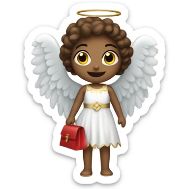 Create an angel with a Christmas dress and a bag of gifts sticker