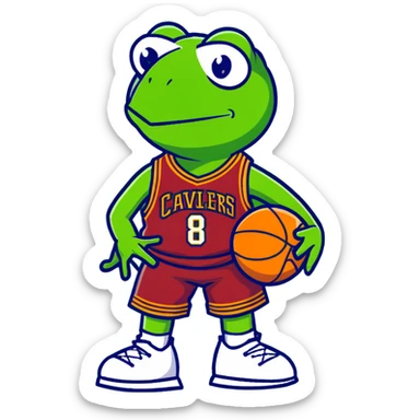 Kermit the Frog wearing a Cleveland Cavaliers #8 basketball jersey, cartoon style sticker