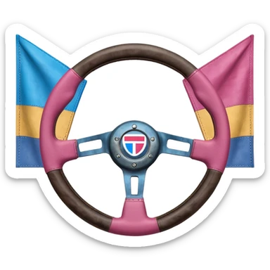steering wheel with transgender pride flag colors with kinky implification sticker