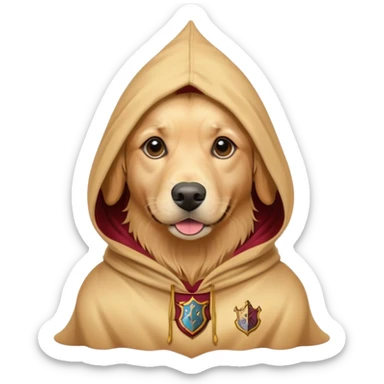 Generate a golden retriever in a Harry Potter hood sticker