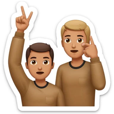 A man holding two finger guns to his head sideways and a man choking himself sticker