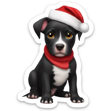 Black pitbull puppy with Santa hat  sticker