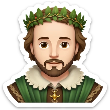 Shakespeare wearing a laurel wreath crown as the Bard sticker