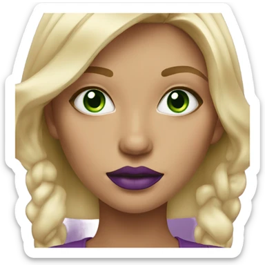 Blonde highlights girl with Green eyes & purple lipstick sticker