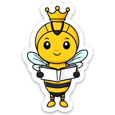 Female queen bee with a document sticker