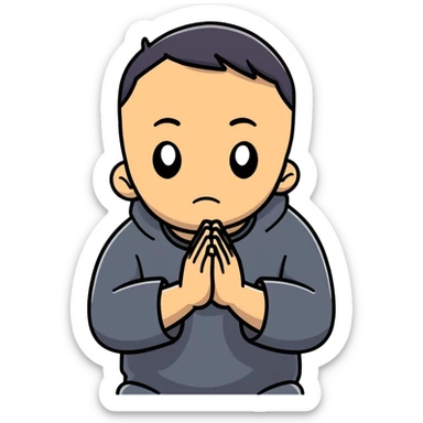 anxious man with hands clasped together in prayer position with worried expression sticker