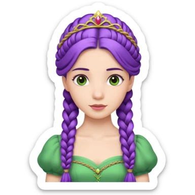 Princesses with Long Purple Braid, green dress sticker