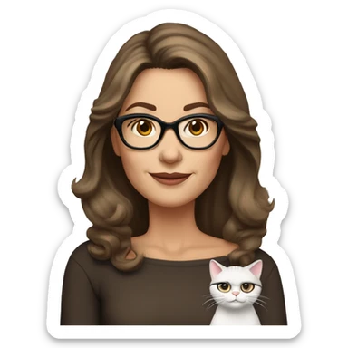 50 years old girl
long brown hair with volume styling
light skin
glasses with refined frame
Brown eyes with cat eye liner sticker