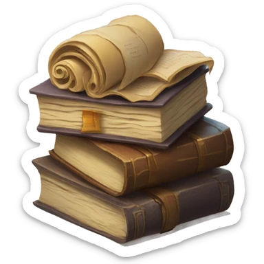pile of books and scrolls, dungeons and dragons sticker