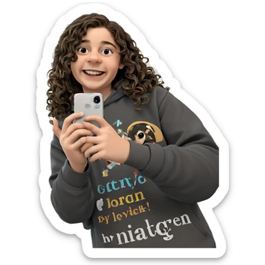 smiling boy taking selfie sticker