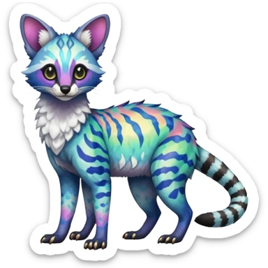 Rare iridescent white exotic epic aesthetic colorful Trico-Genet-species-Fakemon-hybrid-creature, with intricate tattoo markings, full body sticker