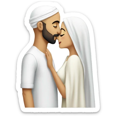 Bald man Arab kissing Arab long hair woman  sticker