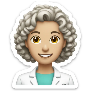 Dentist white woman curly brown hair  sticker