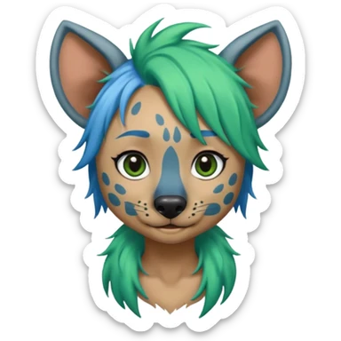 hyena with feminine  blue and green hair sticker