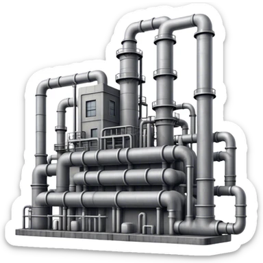 
An emoji of an industrial factory in realistic gray tones, with pipes sticker