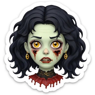 Create a zombie woman with voluminous wavy hair and a gold nose piercing. sticker
