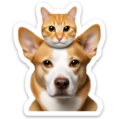 cat on dogs head  sticker