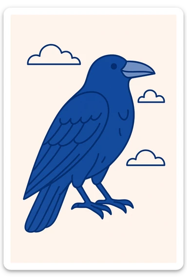 blue raven, minimal, modern, flat blue illustration style sticker