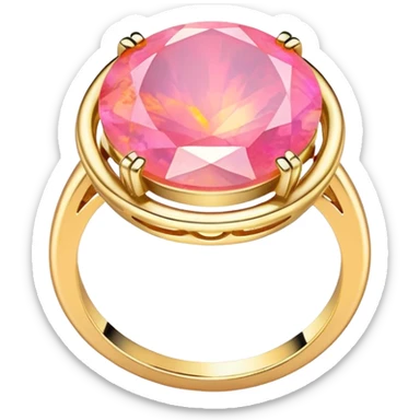 change the silver setting and jump ring to gold, keep the round cut pink fire opal and Y2K style, extreme close-up, emoji style sticker