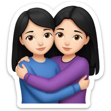 2 girl best friends hugging one black hair one brown hair sticker