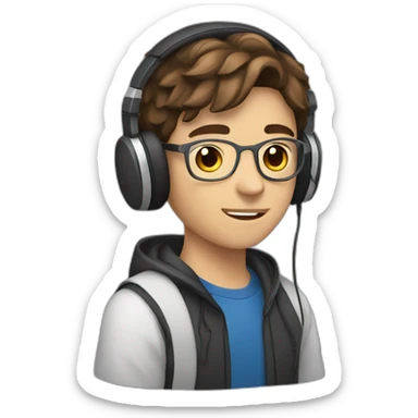 A 19 years Old boy with brown hair wearing headphones sticker