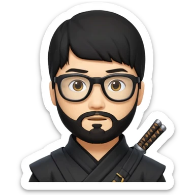 Man with black hair and beard wearing glasses in a ninja costume sticker