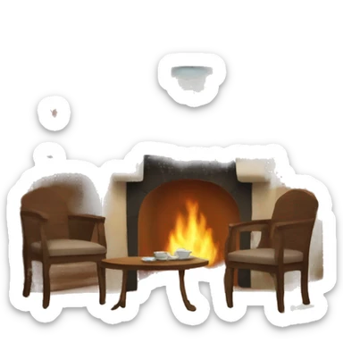 A tea in a table with a fireplace  sticker