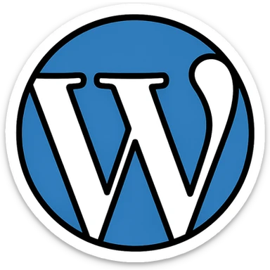 WordPress logo in official blue and white color scheme as a circular badge sticker