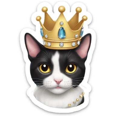 Cute tuxedo cat wearing jeweled crown sticker
