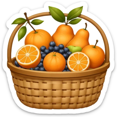Orange plaid lining basket with both food, drink and fruits sticker