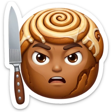 angry cinnamon roll holding weapon sticker